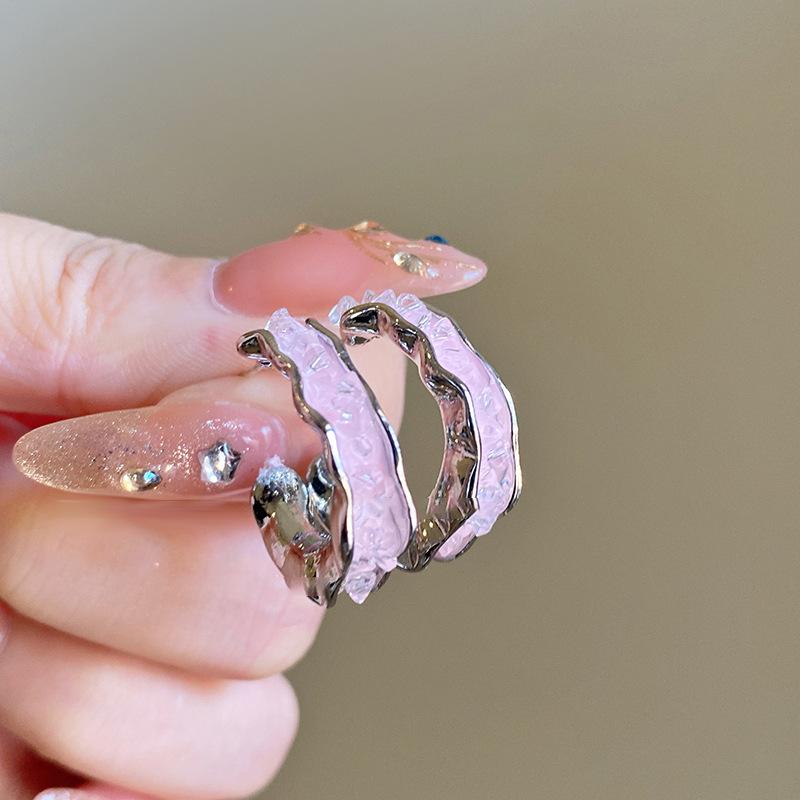 Silver Needle C-Shaped Folded Crystal Earrings Dopamine Sweet Versatile Earrings Korean Summer Small Fresh Earrings