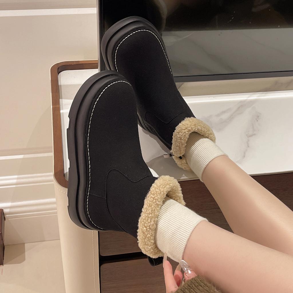 Fur Snow Boots Women's Winter Platform Plush Short Boots 2025 New Warm Lamb Wool Cotton Shoes