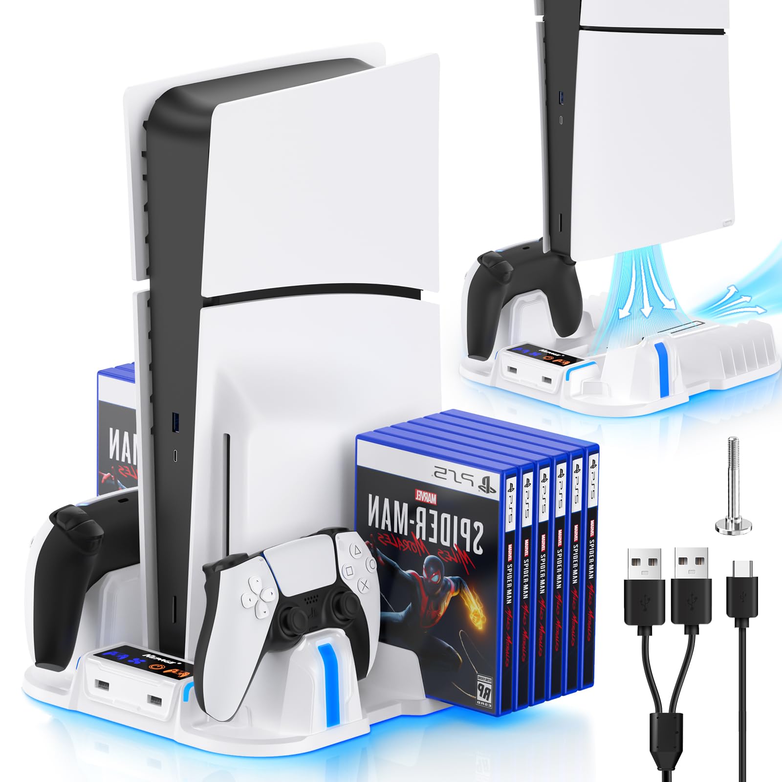 

with new PS5 Nepagz vertical cooling equipped with can charge 2 devices at the same PS5 peripheral device with multiple functions of and dual use for
