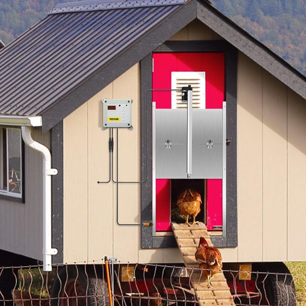 Automatic Chicken Coop Door, Timer and Light Sensor Chicken Door Opener, 12V 66W Chicken Coop Door, Electric Poultry Door Opener Kit with Infrared
