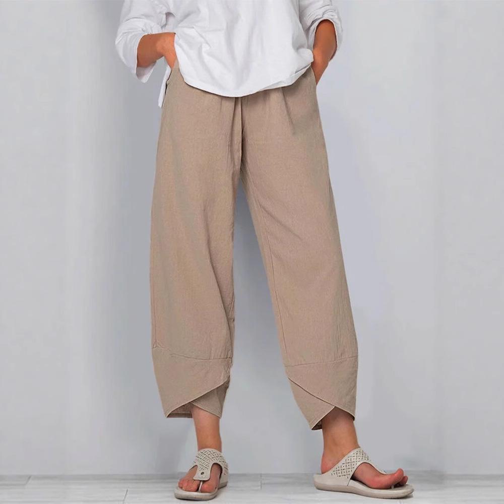 Women's High Waist Loose Fit Cotton Cropped Pants Casual Wide Leg Trousers