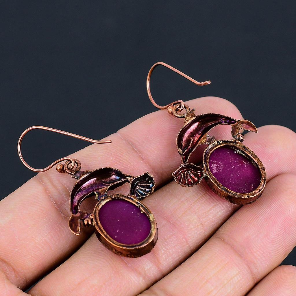 Faceted Ruby Earrings, Copper Electroformed Jewelry, Gemstone Earrings Gift For Her Handmade Dainty Jewelry