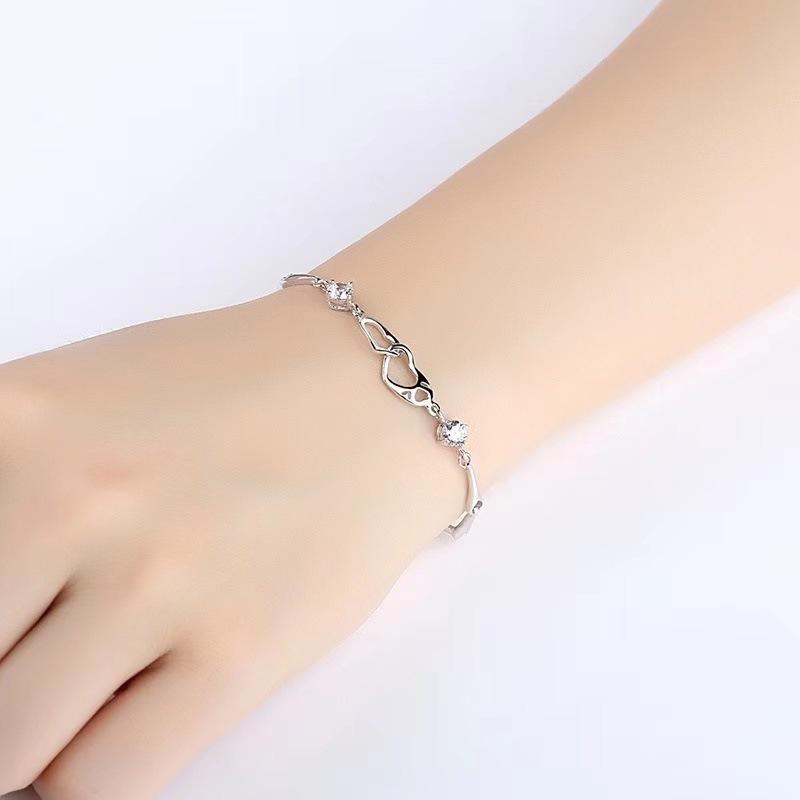 Happiness Signal Double Heart Zirconia Bracelet - Women's Jewelry Gift for Best Friends