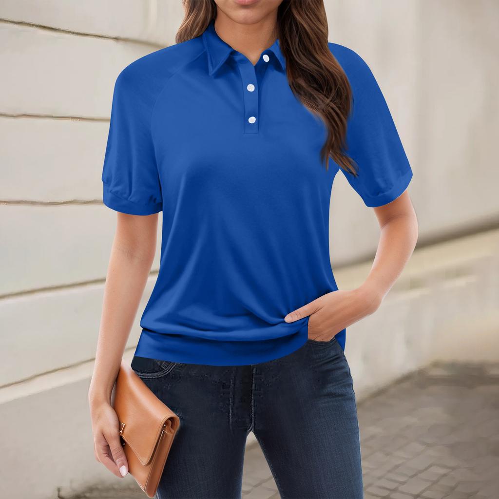 Maglietta casual da donna con stampa floreale, scollo a V, manica corta, bottoni decorativi