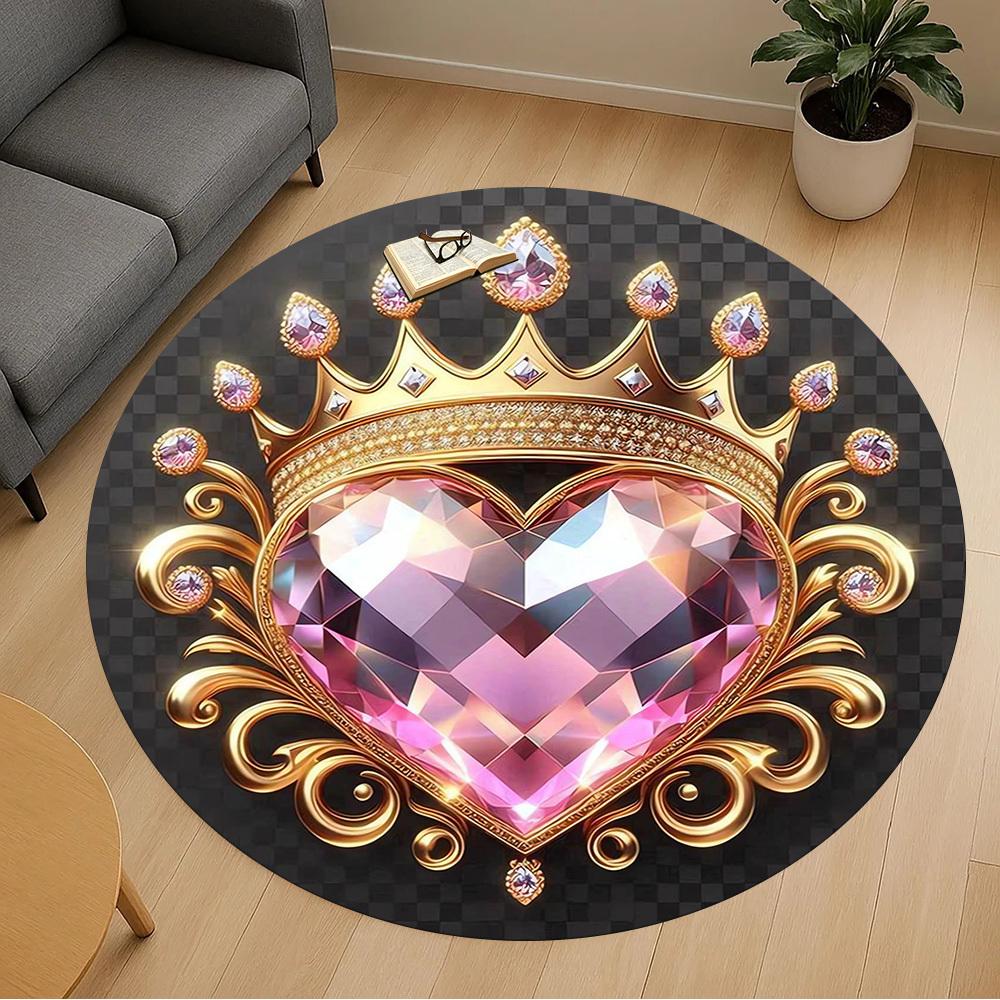 1pc Diamond Heart Round Chair mat Area Rug - Non-Slip, Floor Mat for Office, Bedroom, and Indoor Decor -1002199