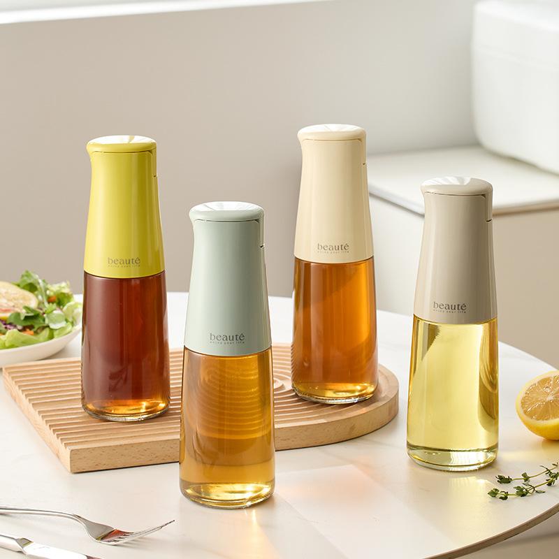 Automatic Opening and Closing Oil Pot Glass Oil Bottle Kitchen Food Grade Condiment Bottle Without Oil Hanging Gravity Oil Pot
