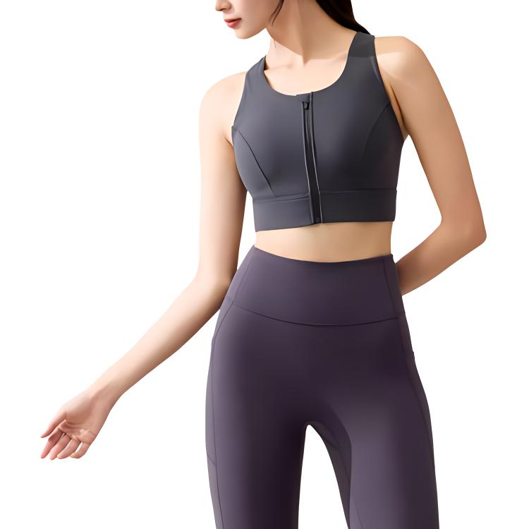 Anta Training Series Solid Color Slim Fit Front Zipper Sports Bra Women underwear Dark-Gray 962447101-3