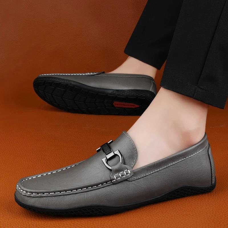 New Genuine Leather Men's Loafers Slip On Driving Shoes for Men Luxury Brand Casual Shoes Moccasin Male Walking Shoes