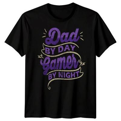 Mens Dad By Day Gamer By Night Funny Fathers Day T-Shirt Tee Best Daddy Ever #FD