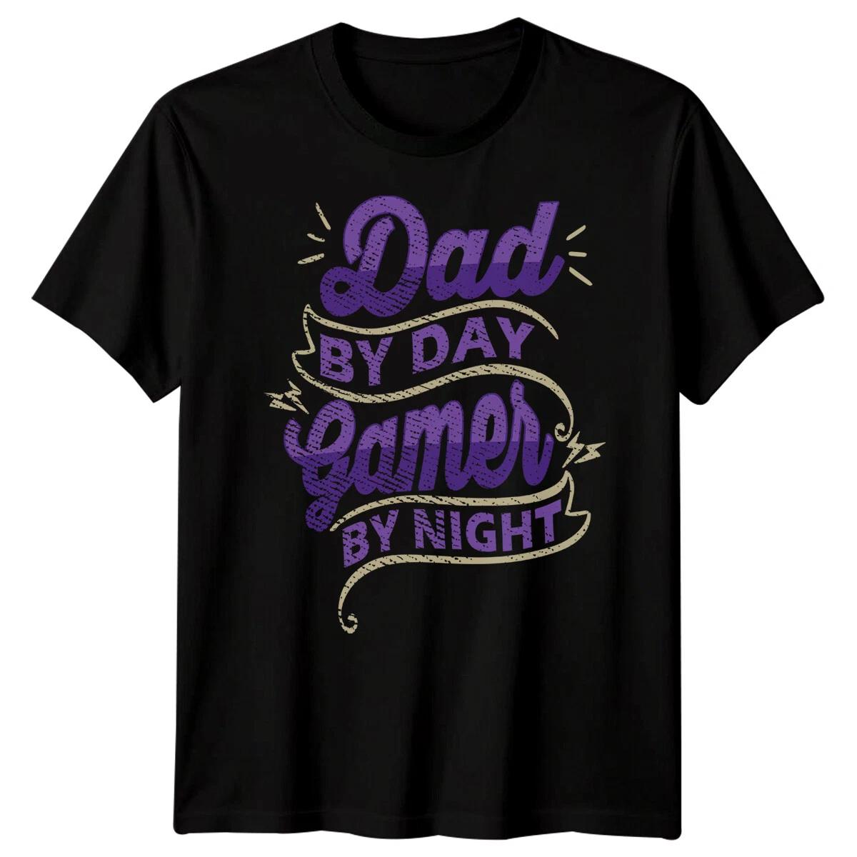 Mens Dad By Day Gamer By Night Funny Fathers Day T-Shirt Tee Best Daddy Ever #FD L