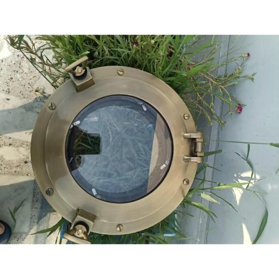 Canal Boat Porthole Door Window Mirror - 12" Round Antique Brown/Nickle Glass Porthole for Wall Home Decor