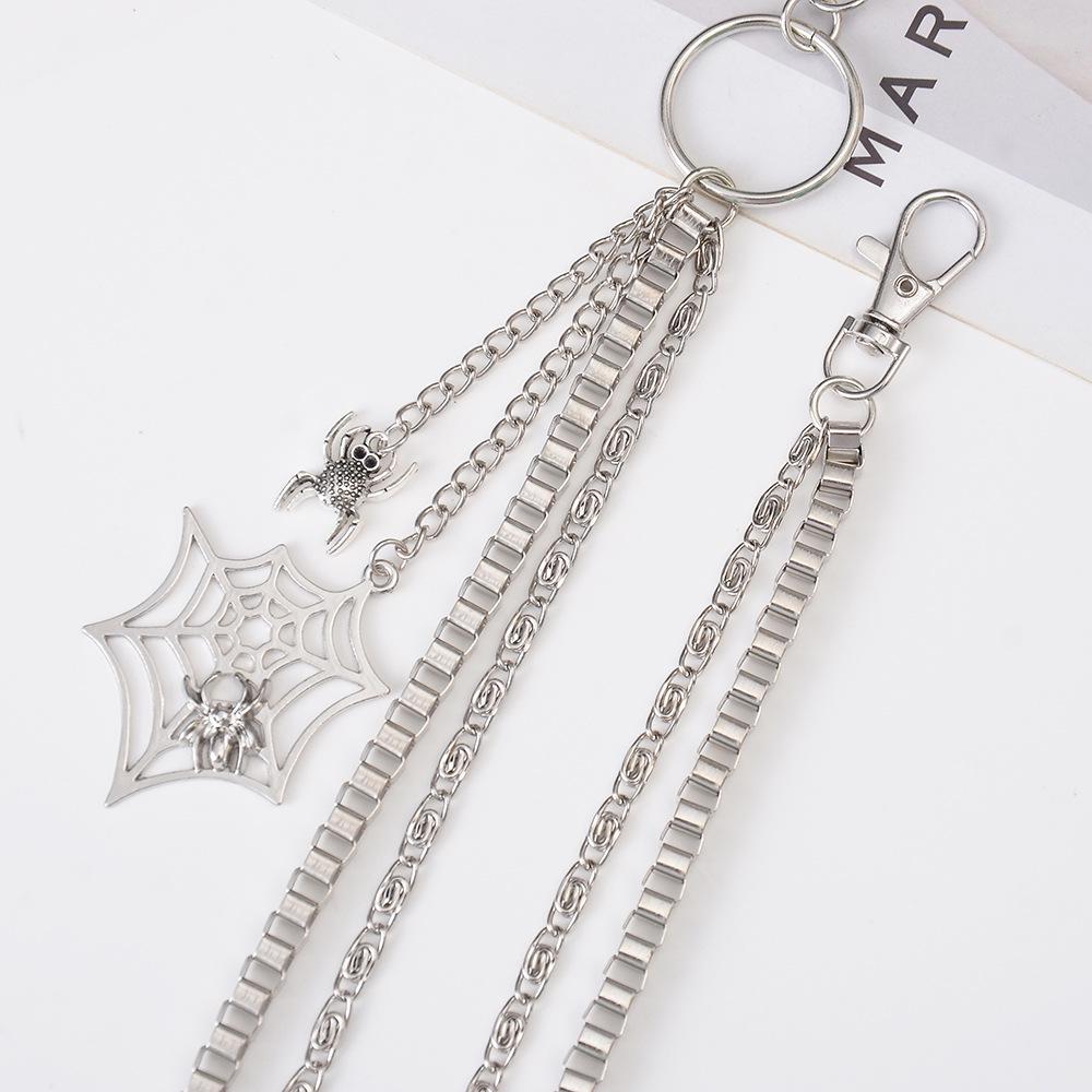 Unisex Hip Hop Metal Waist Chain with Spider Web Pendant and Multi-layer Design