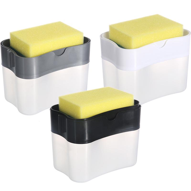 1-3pc Press Soap Dispenser Box Kitchen Liquid Soap Dispenser with Sponge Holder Dish Soap Dispenser Manual Soap Pump Clean Tool