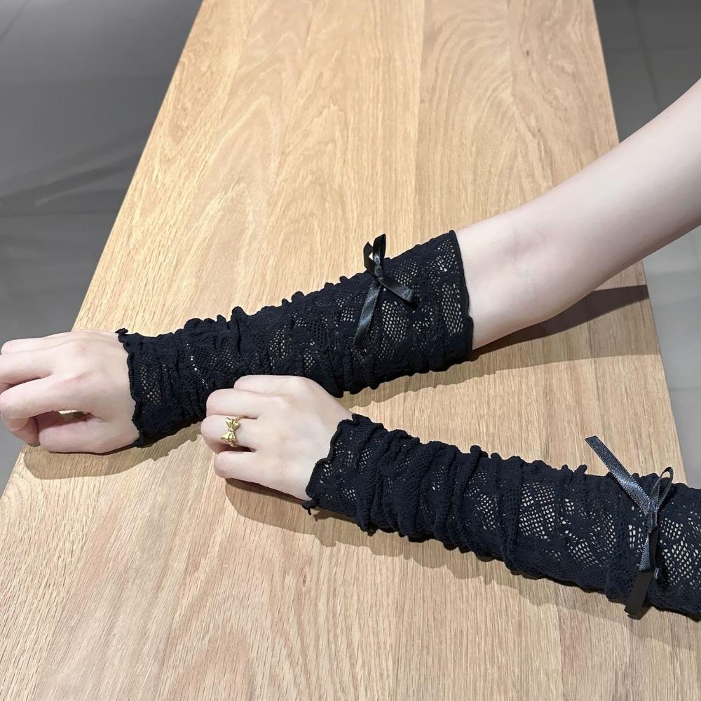 Bowknot Strapping Fingerless Mittens Elastic Sunscreen Sleeve Anime Gloves  Cosplay  Accessories