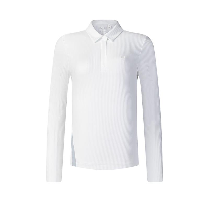 FILA Golf Series Simple Fashionable Versatile Knitted Long Sleeve Polo Shirt Women tops Jade-White A11W515207F-WT