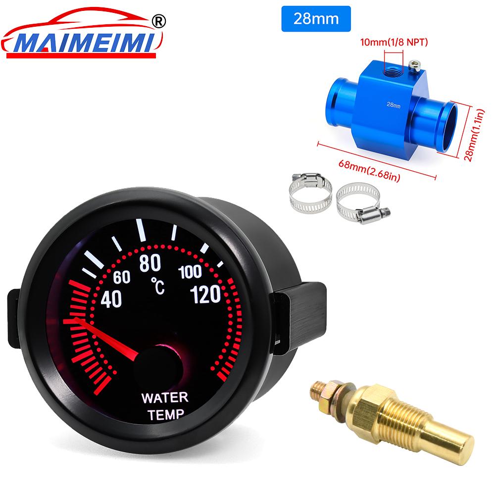 52mm Car Gauge  Water Temp Temperature Gauge 40~120 ℃ With White Backight 26-40MM Water Temp Adapter Joint Pipe
