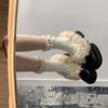 Black Thick-heeled Small Leather Shoes for Women's 2025 New Autumn and Winter Plush Warm Fluffy Shoes Mary Jane Pedal High Heels
