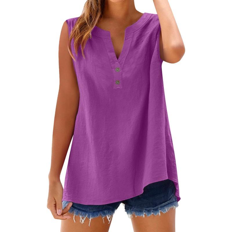 Women's Shirt Summer Fashion Casual Button Loose Sleeveless Bamboo Cotton Top Women's Wear