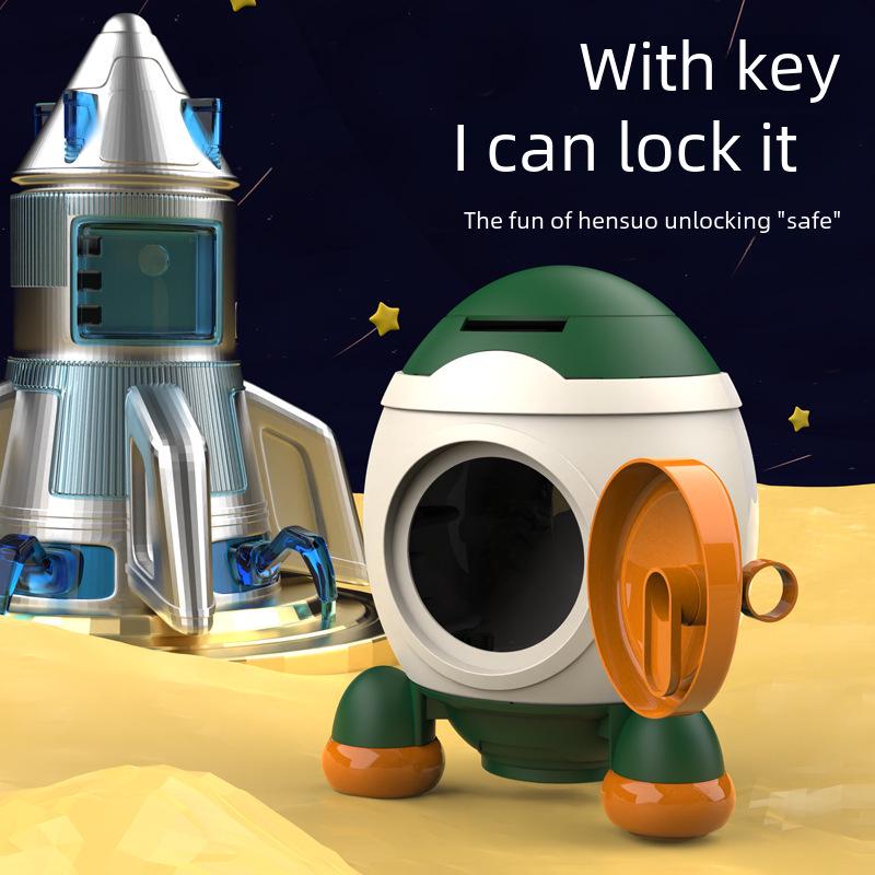 Kids' Cartoon Rocket Piggy Bank - Toy for Boys & Girls