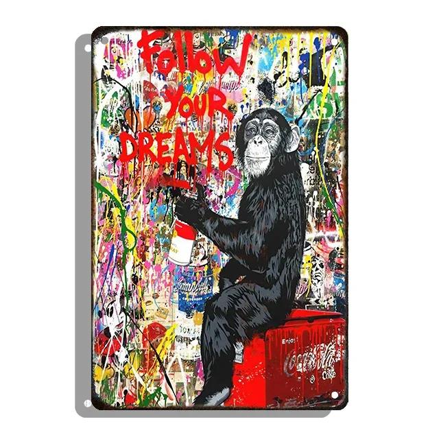 Banksy Graffiti Decorative Plaque Abstract Style Tin Sign Metal Pleate Plate For Home Room Decor Aesthetic Gift Cuadros