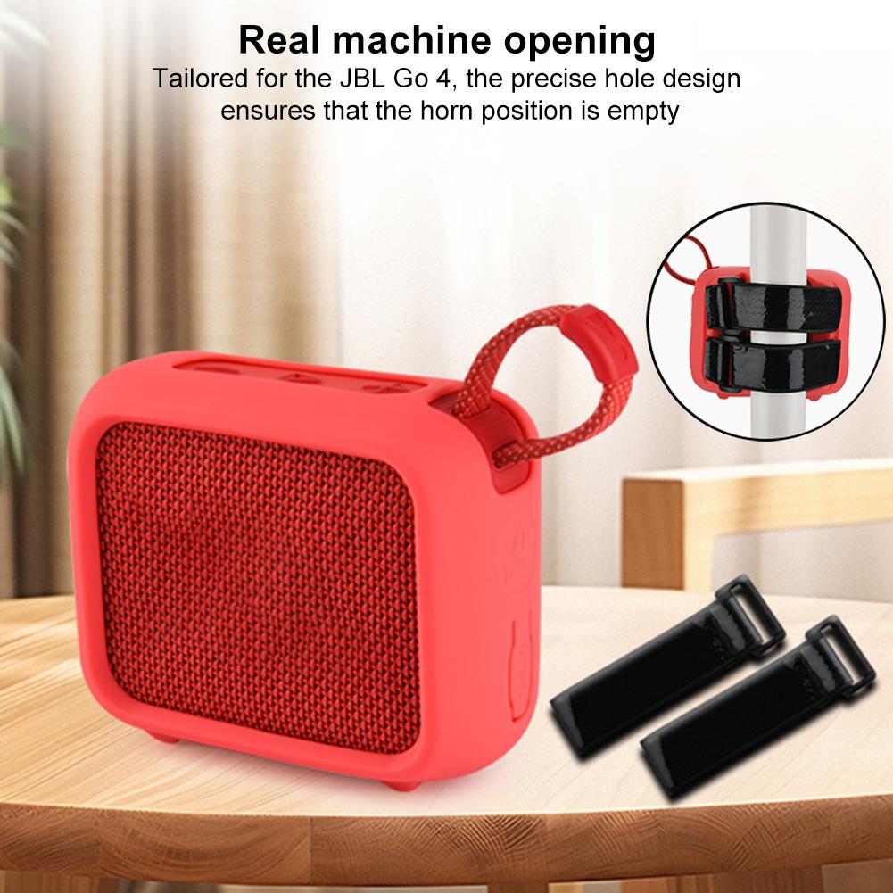 Silicone Case Protective Cover with Speaker Mount Strap Travel Carrying Pouch Portable Speaker Case for JBL Go 4 Speaker