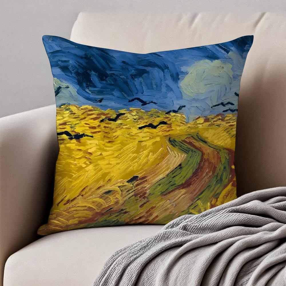 Post Impressionism VVincent Willem van Gogh Cushion Cover Pillowcase Antidustmite Invisible Zipper Short Plush Sofa Cushion