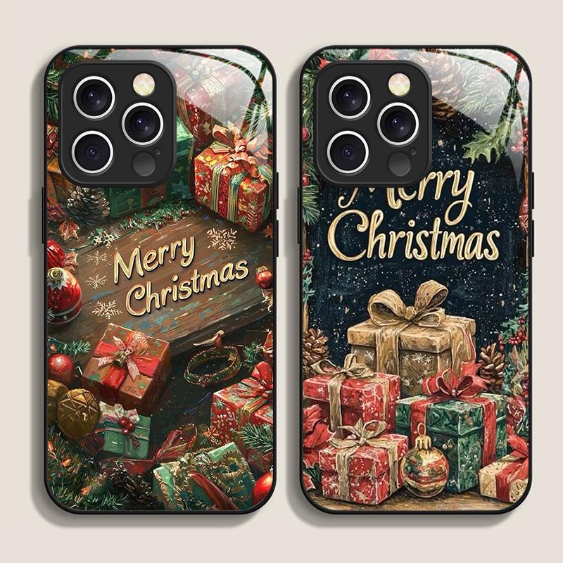 Tempered Glass Phone Case for IPhone 16 Pro Max 15 14 13 12 Mini 11 Pro XS XR 7 8 Plus Cover Merry Christmas Tree New Year Gifts