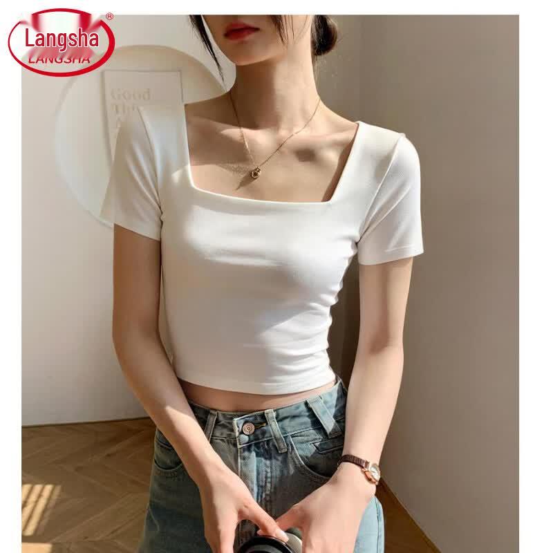 Langsha Women s 2026 Square Neck Regular Fit Short Sleeve T-Shirt S (under 85 jin)