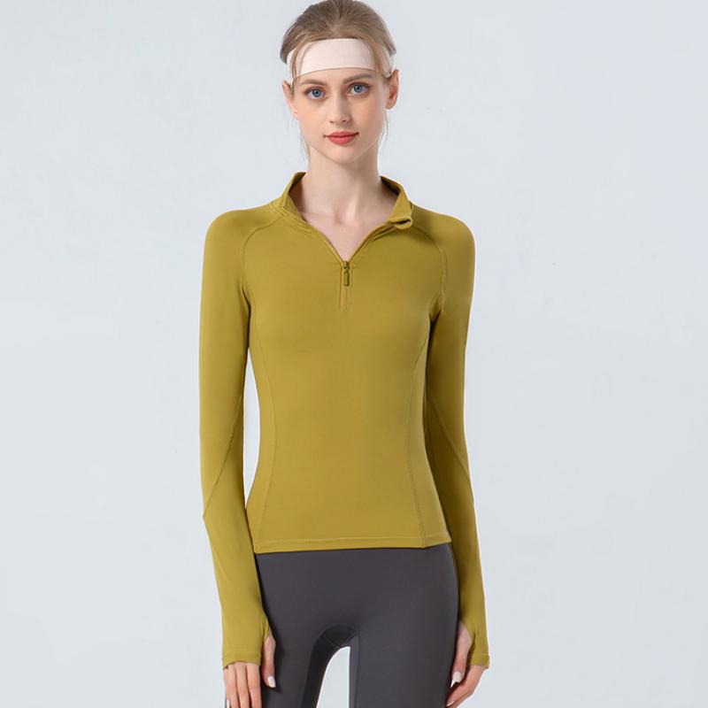 

Одежда для йоги для женщин, воротник-стойка, полумолния, обтягивающая спортивная одежда с длинными рукавами, высокоэластичная, быстросохнущая одежда, мягкая куртка для фитнеса XXL