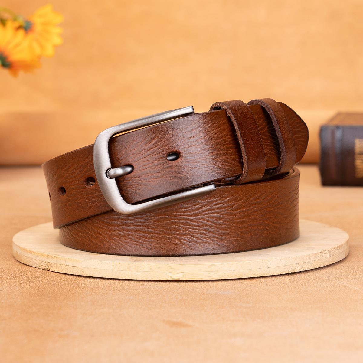 

Belt First Layer Cowhide Genuine Leather Versatile Tree Paste Leather Pin Buckle Retro Belt Middle-Aged And Young Men S Belt 130cm