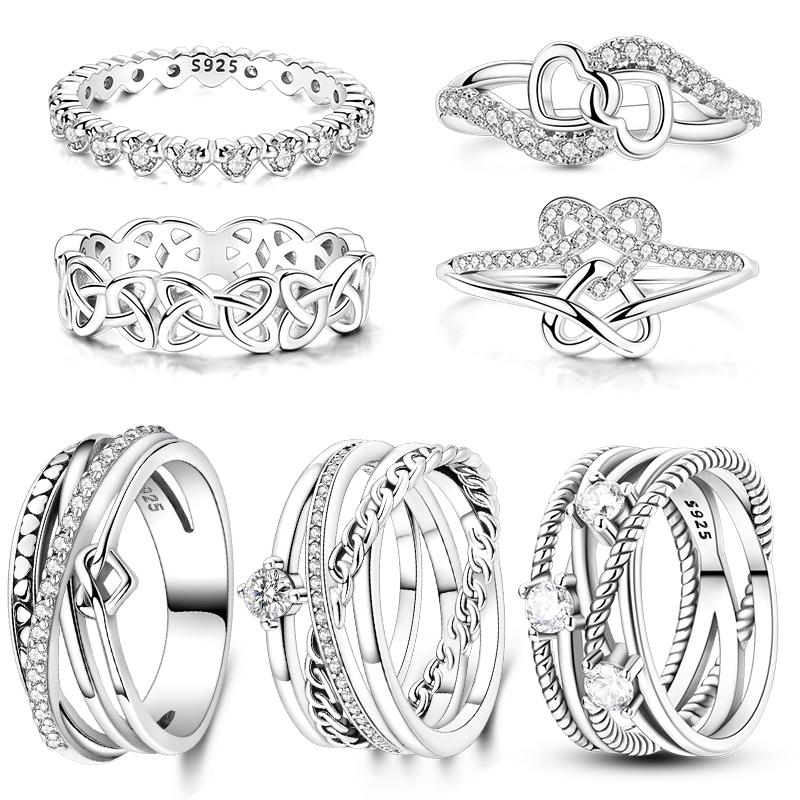 Original 925 Silver Ring Sparking Infinite Love Entwined Rings for Women Girls Jewelry Birthday Anniversary Engagement Gifts