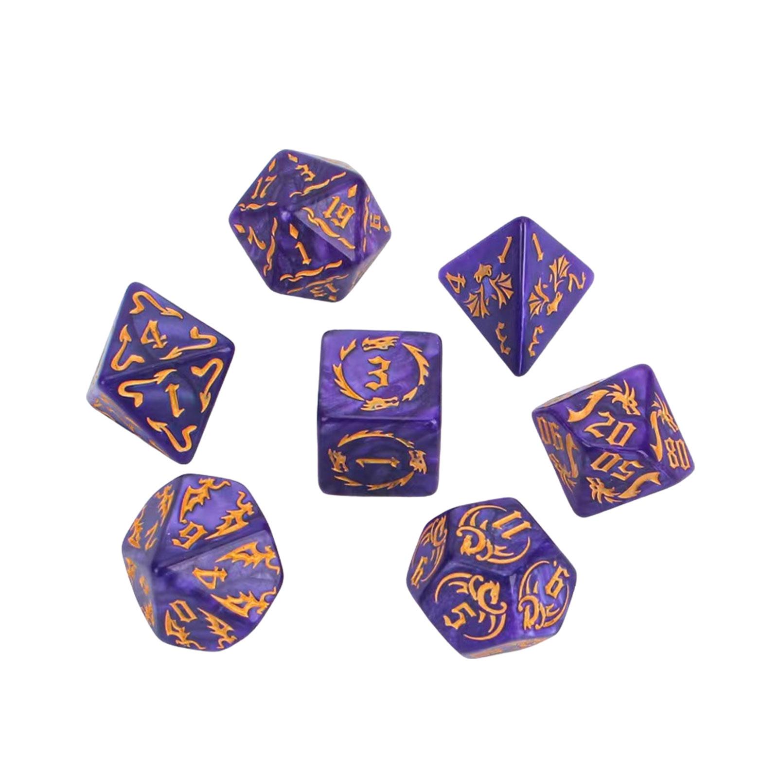 

7 шт./упак. Акриловые кубики Многогранные кубики Разного размера Кубики с цифровыми номерами Детская развивающая игрушка Кубики для настольной игры DIY фиолетовый