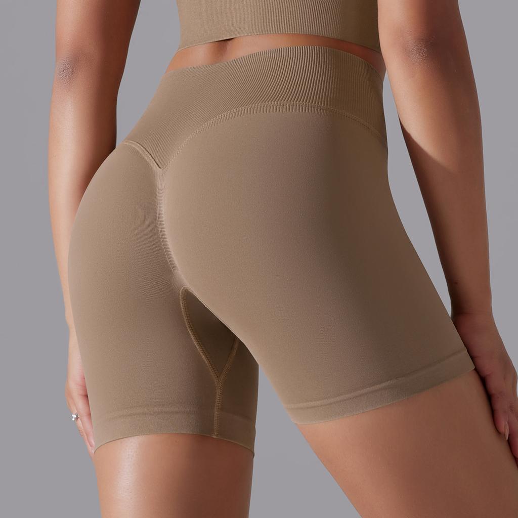 Seamless Solid-color High-waisted Hip-lifting Tight High-elastic Yoga Shorts For Sports, Running, And Fitness, Women's Three-quarter Length Pants