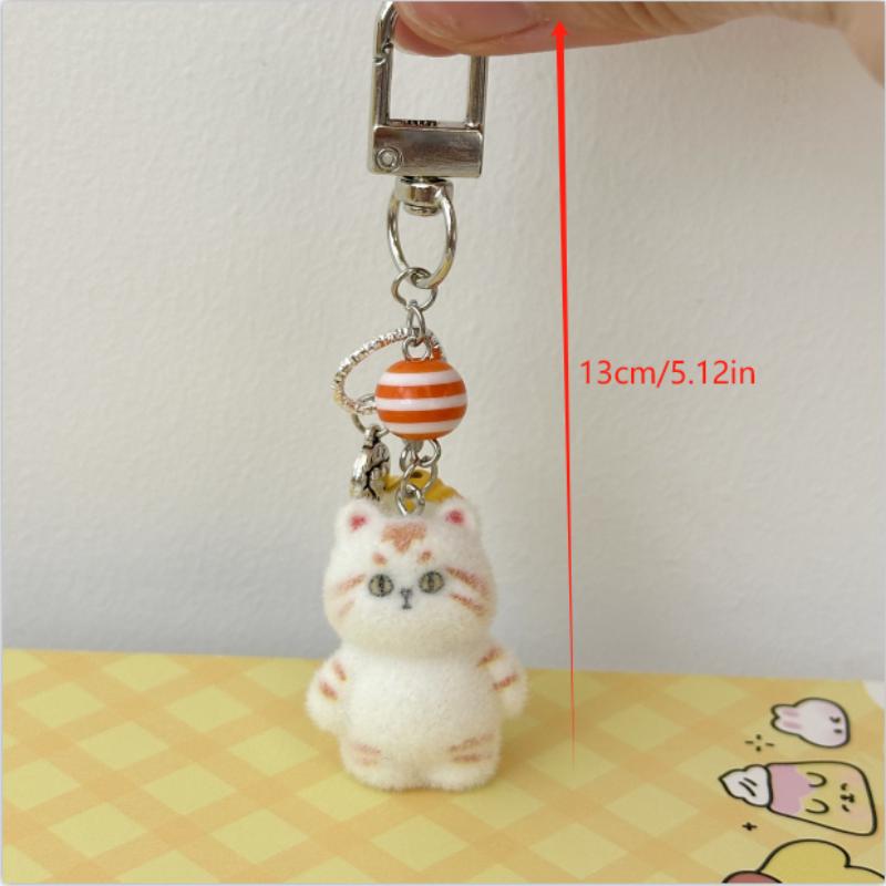 Roztomilý flockovaný přívěsek na klíče koťátko, šňůrka na krk, řetízek na telefon, krásné zvířátko kočka, přívěsek na batoh, ozdoba na tašku pro dívku, dárek pro pár