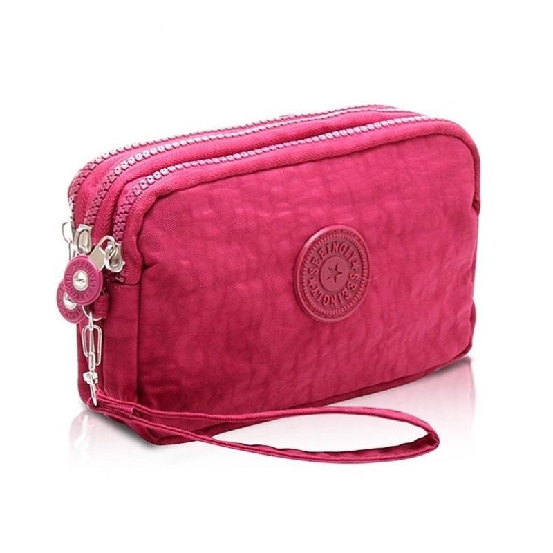 Münzbörse Damen Kleine Geldbörse Waschfaltenstoff Handy-Tasche Drei Reißverschlüsse Tragbar Make-up Tasche 8 Farben