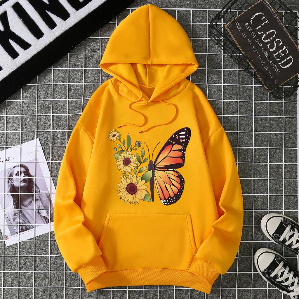 2025 autumn and winter fleece women's sweater threaded cuffs hem loose thermal hooded