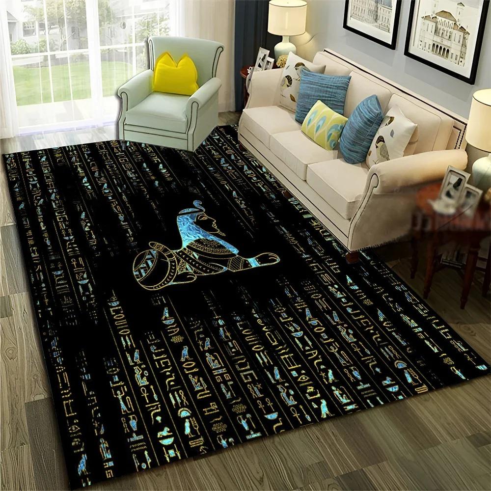 3D Ägyptischer Pharao Hieroglyphen Teppich für Zuhause Wohnzimmer Schlafzimmer Sofa Fußmatte Dekor, Kinderteppich Rutschfeste Bodenmatte