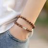 Unique Design Vietnamese Yellow Rosewood Bead Bracelet with Jade-like Finish, Vintage Style, Simple Sandalwood Wooden Multi-loop Bracelet for Men and