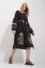 Women's Hijab Dress New Season Fashion Black Magnetic Collar Belted Double Slit Linen Dress