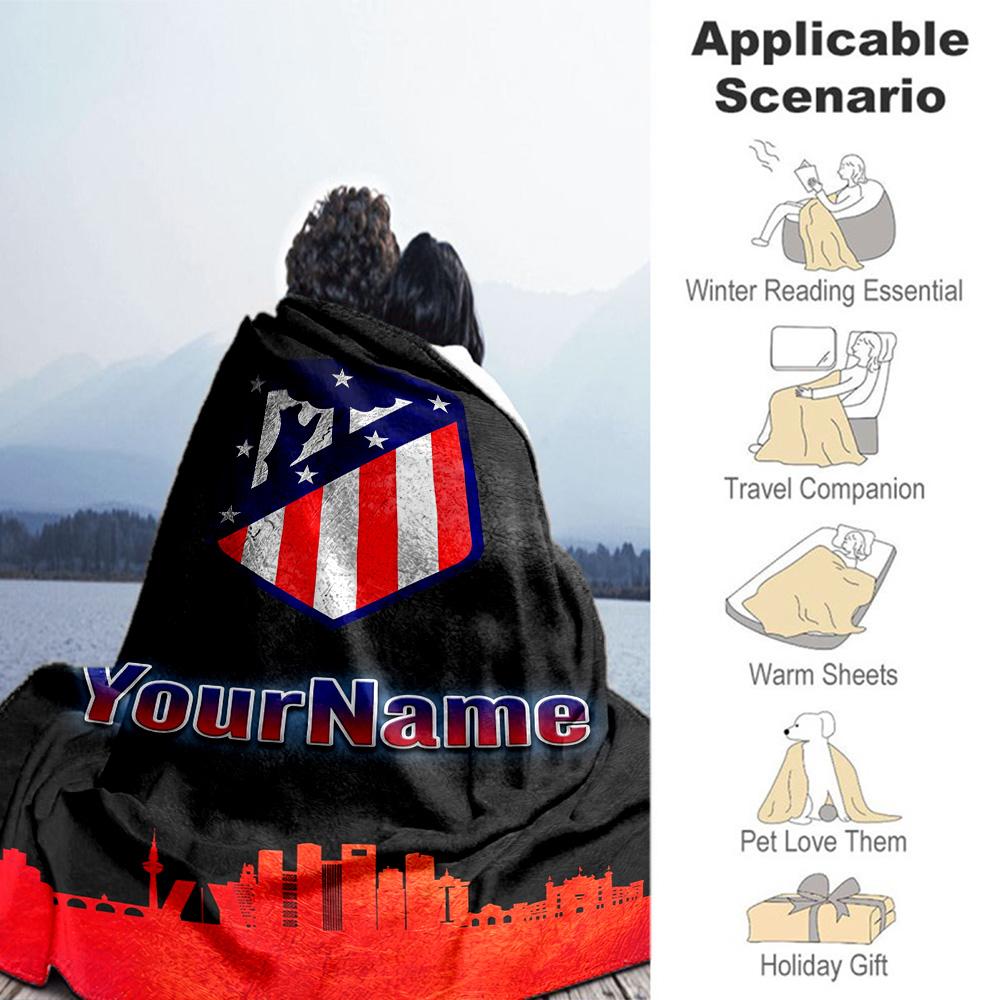 Atletico Madrid Personalized Name Blanket Throw Customizable Blanket Ultra-Soft Throw For Livingroom Sofa Couch Picnics All-Season Use