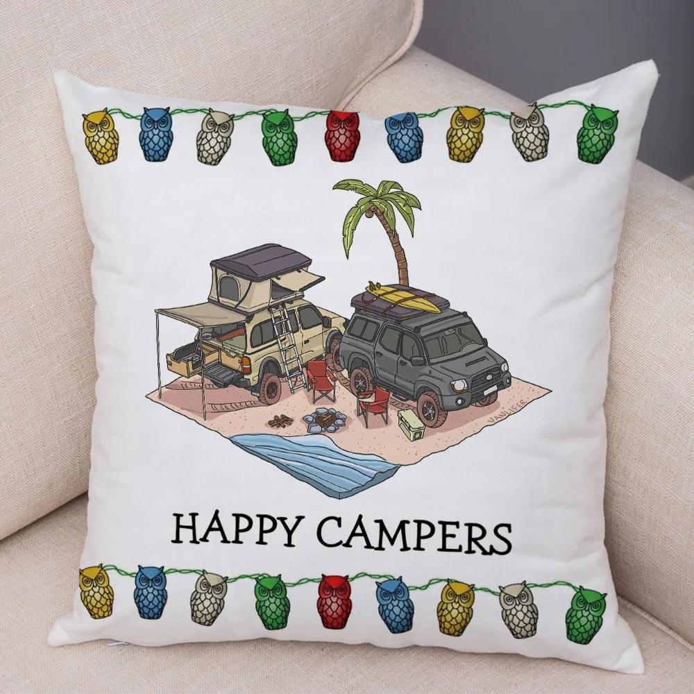 Cartoon house travel car camper series cushion cover pillowcase decoration life home pillowcase suitable for sofa bedroom room