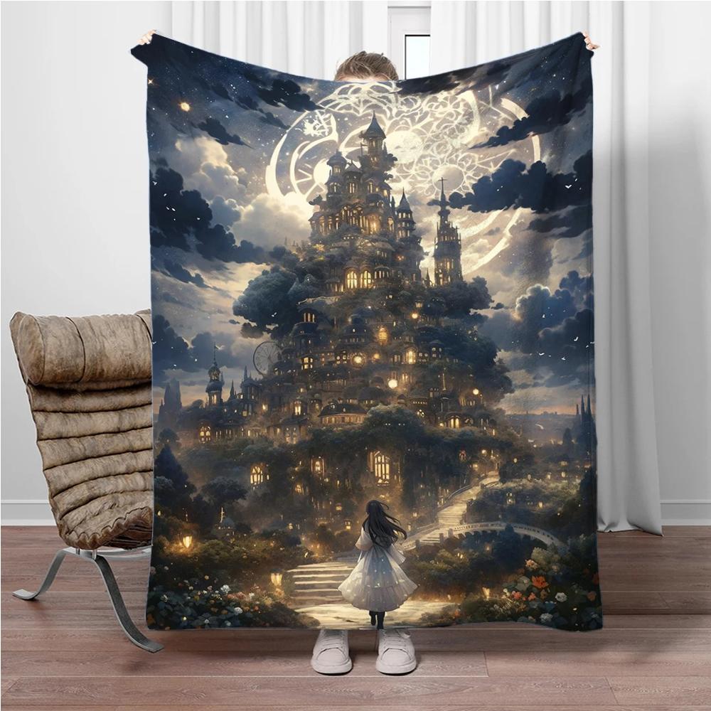 

Fantasy Moon Landscape Flannel Blanket Soft Keep Warm Throw Blanket Blanket For Sofa Bed Picnic Office Camping Travelling Gifts 75x90cm