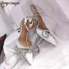 Glitter Rhinestones Pumps Ladies Sexy Crystal Bowknot High Heels Women Elegant Slim Heels  Party Wedding Pumps 36-42