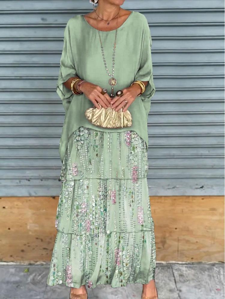 Elegant Chiffon Fashion Trendy Mesh Bat Sleeve Maxi Long Dress