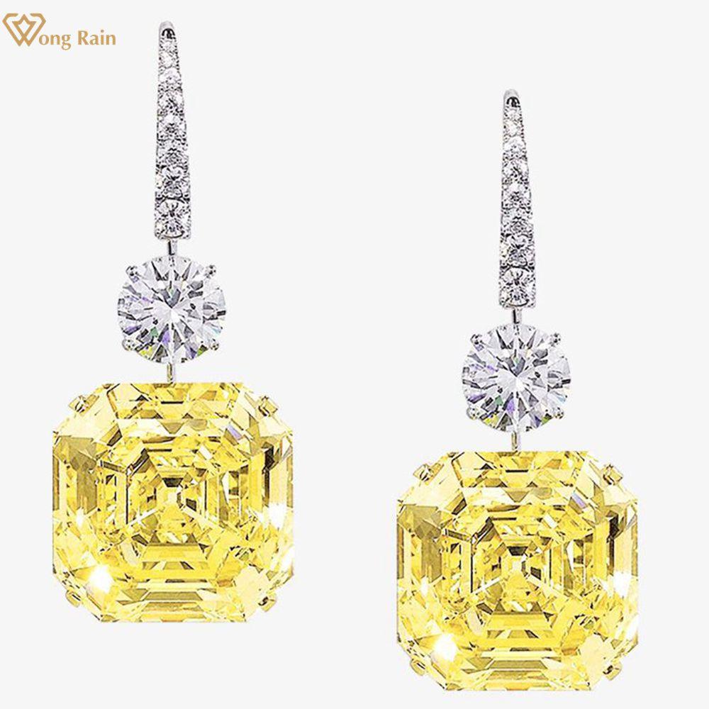 

Wong Rain Роскошные серьги-подвески из стерлингового серебра 925 пробы с огранкой 14*14 мм AAAAA, цирконы, драгоценные камни, женские серьги-подвески, изысканные ювелирные изделия, подарок жёлтый