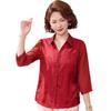 Mid-Aged & Elderly Women's Elegant Jacquard Lapel Shirt - Stylish Summer Seven-Sleeve Top for Mother's Wear