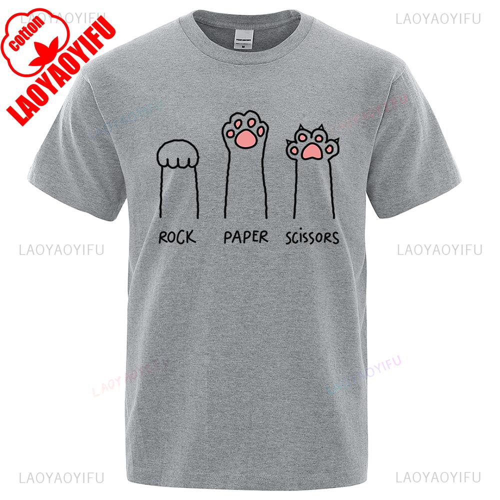 Rock Paper Scissors Funny Cat Graphic T Shirts Men Woman Fashion TShirt Casual Crewneck Tops Summer Cotton Loose T Shirt