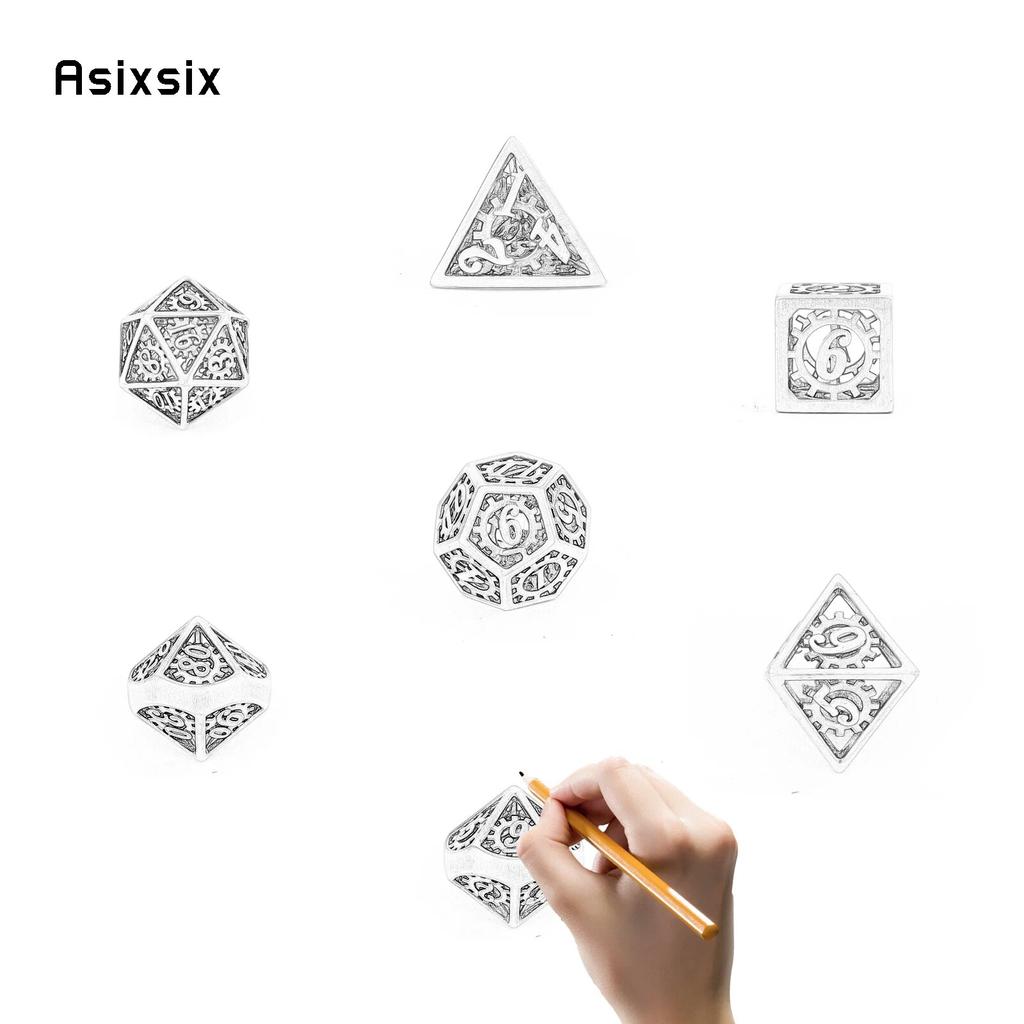 7 Pcs Red Blue Gear Wheel Metal Dice Hollow Metal Polyhedral Dice Set Suitable for Role-Playing RPG  Board Game Card Game