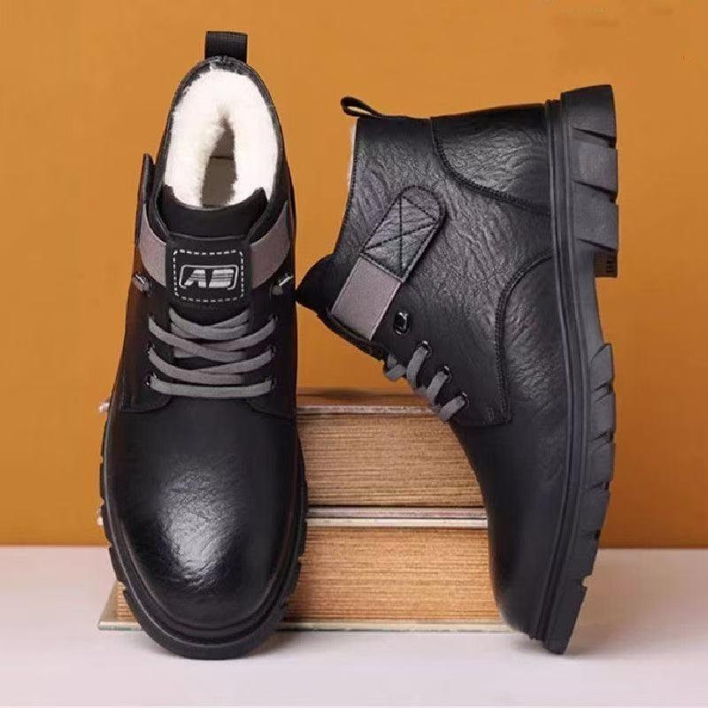 Žieminiai vyriški batai su vilnos pašiltinimu, šilti medvilniniai batai aukštu aulu, medvilniniai odiniai batai vidutinio amžiaus ir vyresnio amžiaus vyrams, lauko sniego batai, Martin batai vyrams