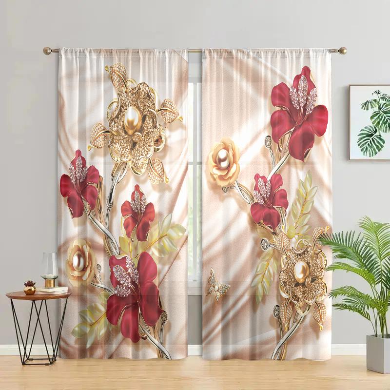 

2 штуки, сучасні та елегантні квіткові штори - напівзатемнюючі - підходять для віталень, спалень, кухонь та домашнього декору W150CM H166CM&Rod pocket